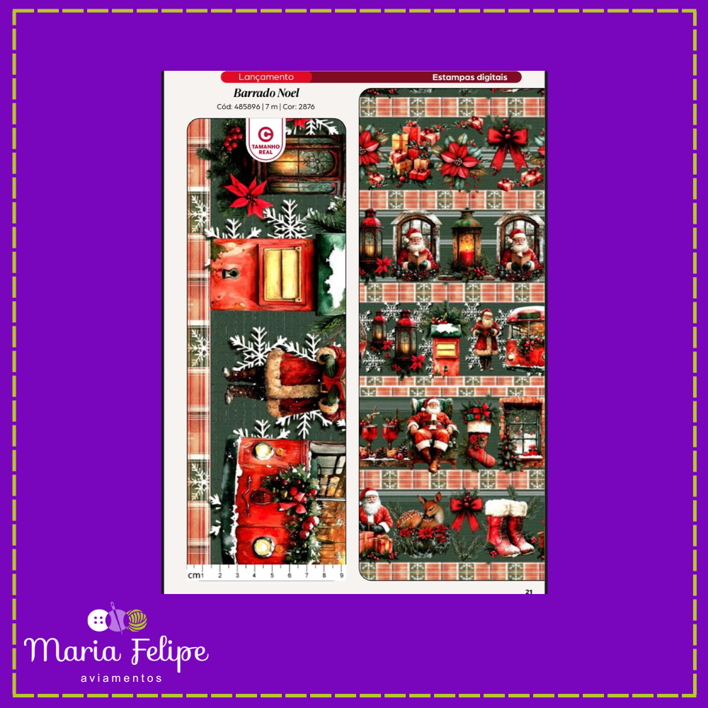 Tecido Natalino Patchwork Barrado Natalino Papai Noel Círculo 60cm 10 Barrados