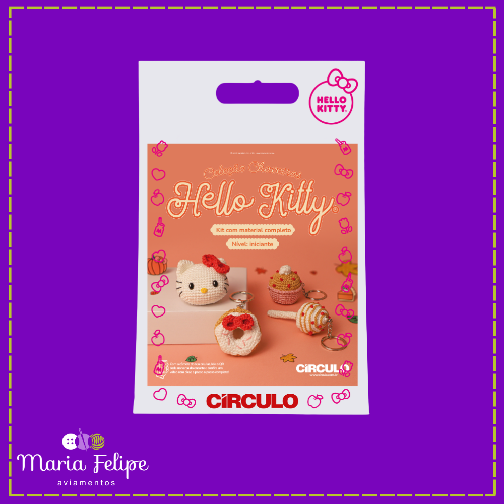 Kit Amigurumi Coleção de Chaveiros Hello Kitty Círculo