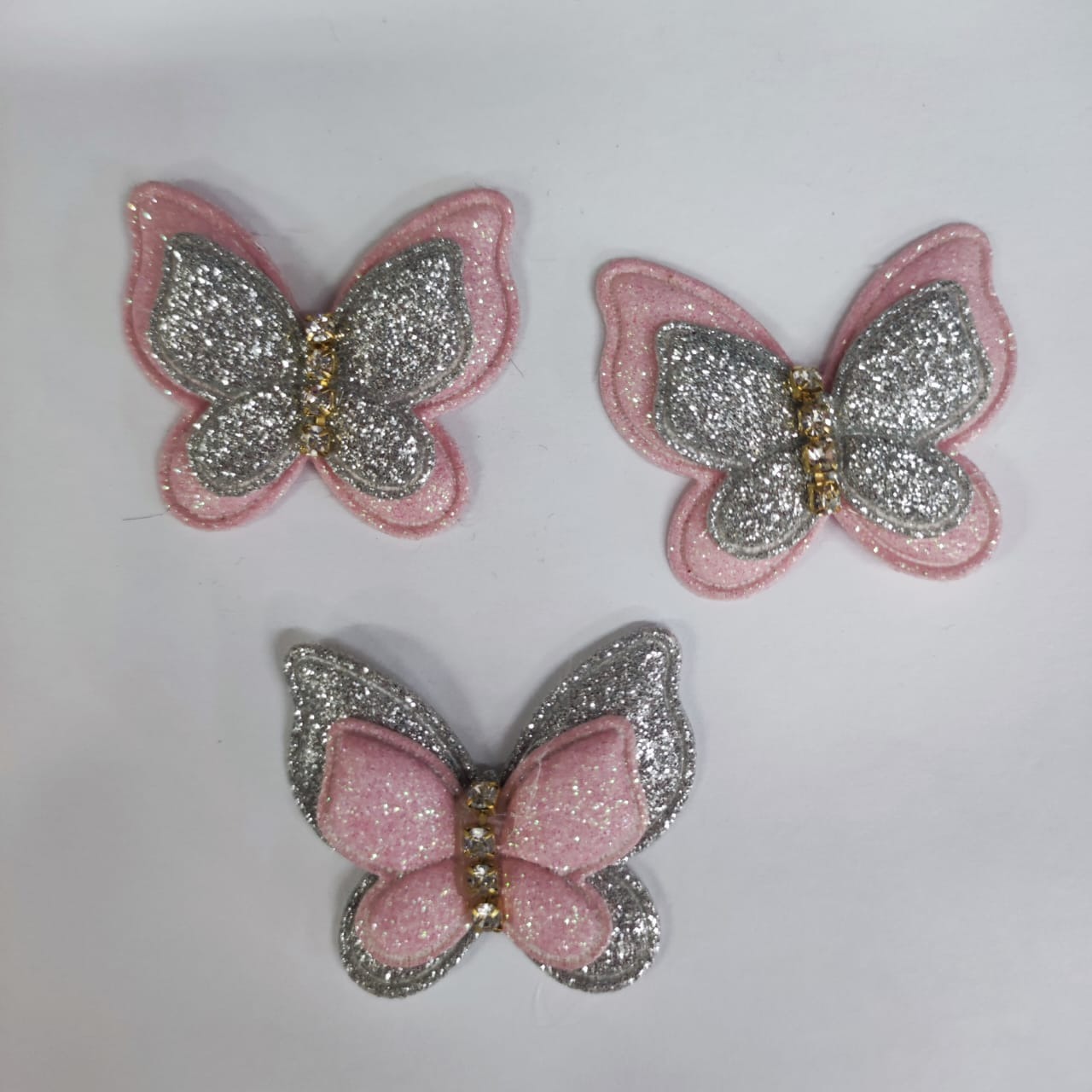 Aplique Borboleta Tecido Glitter 4X4cm - Rosa Bebê