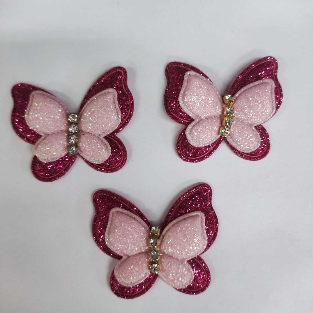 Aplique Borboleta Tecido Glitter 4X4cm - Rosa Pink