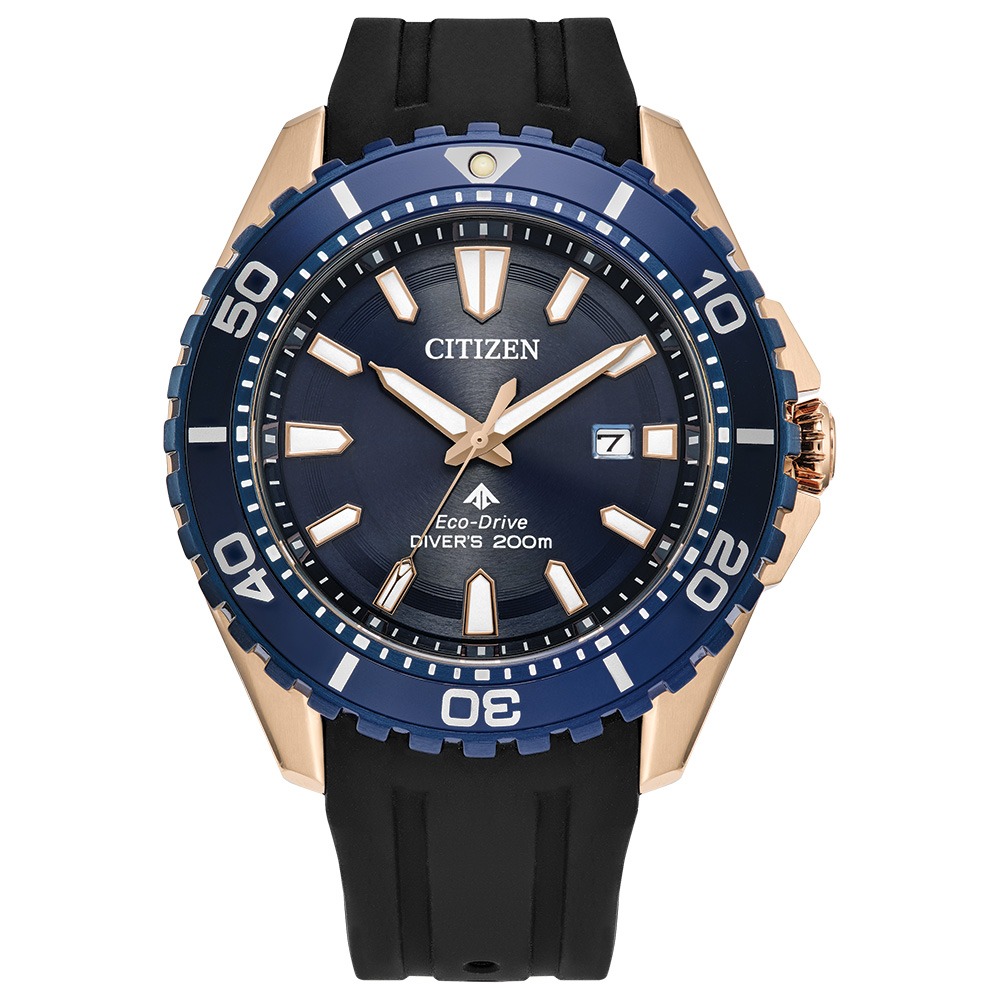 Relógio Citizen Masculino Promaster Dive Eco-Drive Rosé com Mostrador Azul BN0196-01L