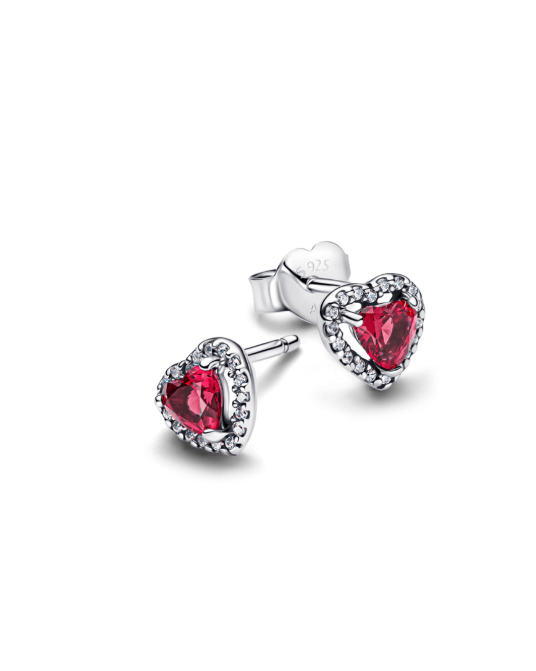 Brinco de Prata Pequeno Coração Vermelho Elevado