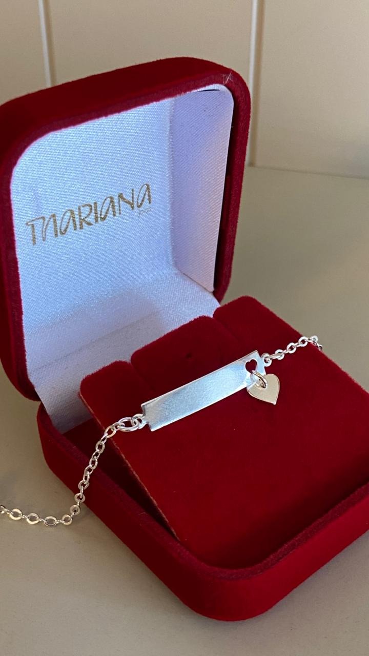 Pulseira em Prata Placa Infantil com Coração
