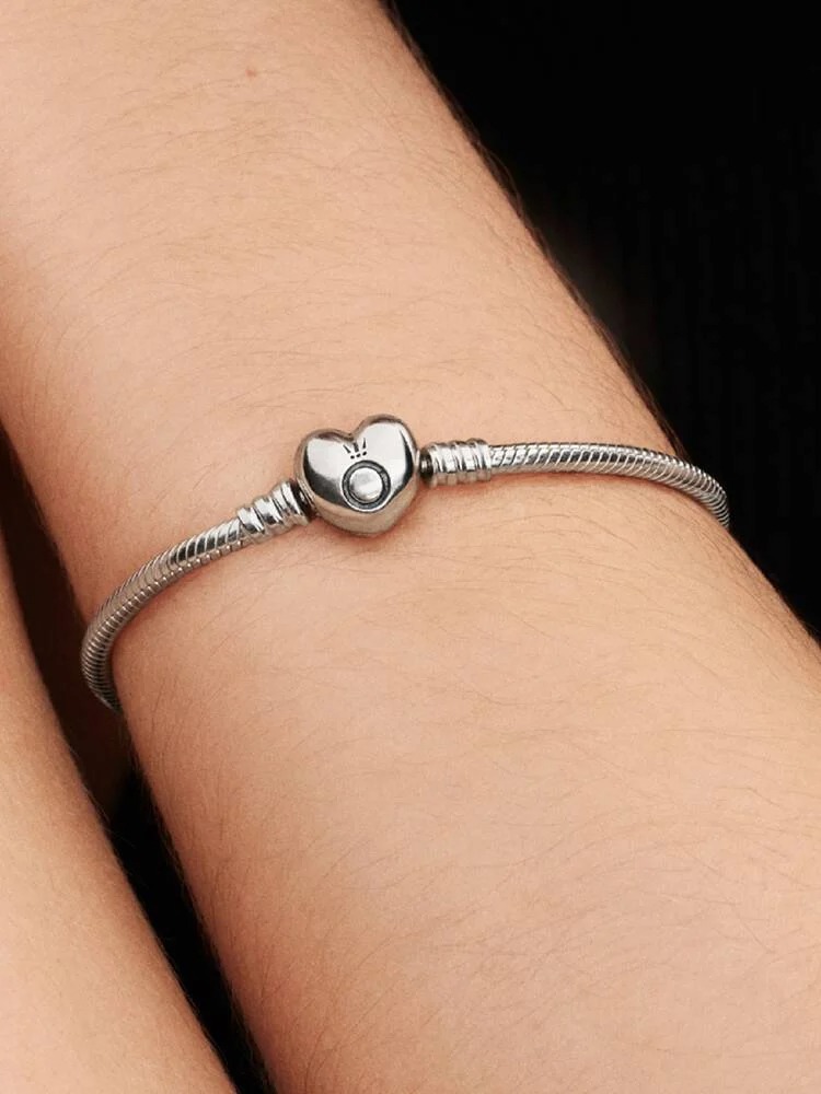 Bracelete Pandora Pulseira De Prata E Fecho Coração