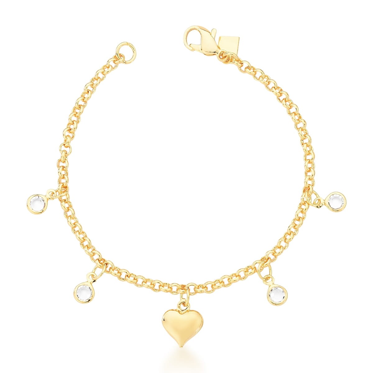 Pulseira em Semijoia com Pingente de Coração e Pontos de Luz 