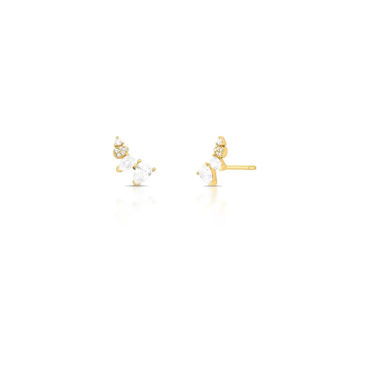 BRINCO SEMIJOIA EAR CUFF DE GOTA EM CRISTAIS E ZIRCÔNIASBRANCO BANHADO A OURO
