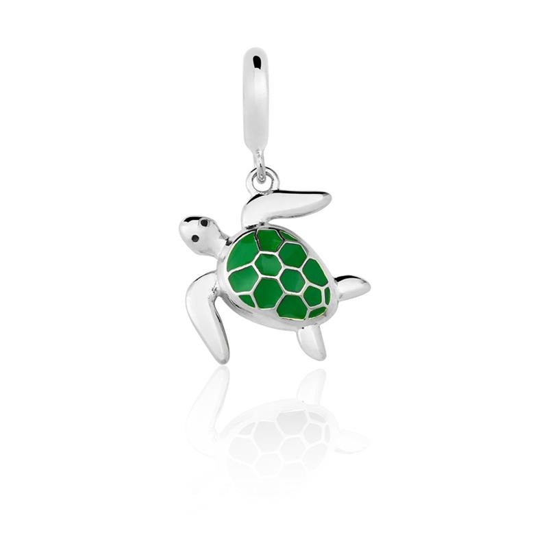 Berloque em Prata Pingente Tartaruga Verde