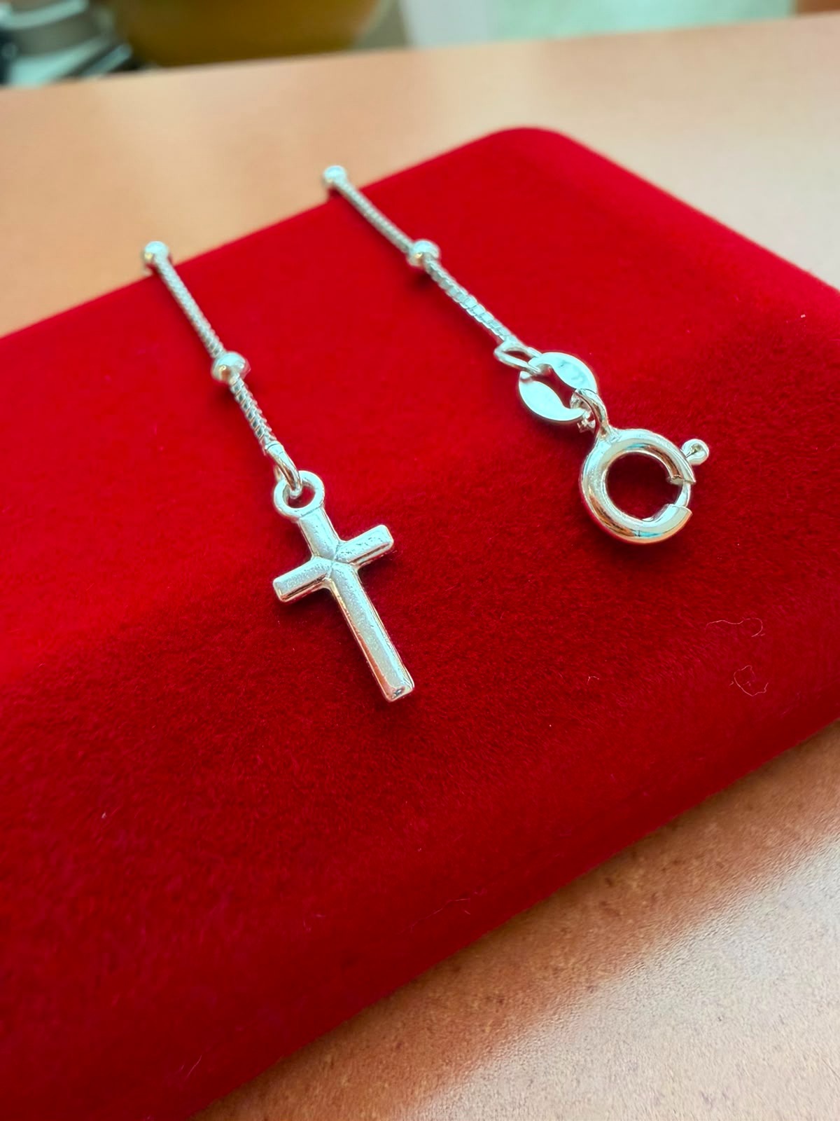 Pulseira em Prata Veneziana Bolinha e Cruz