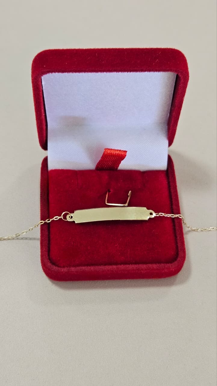 Pulseira em Ouro 18k Elo Cartier Placa Infantil