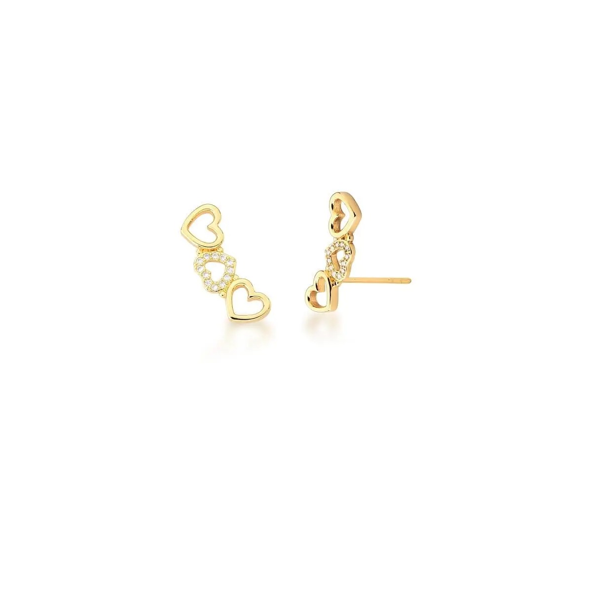 BRINCO SEMIJOIA EAR CUFF COM CORAÇÕES VAZADOS BRANCO BANHADO A OURO