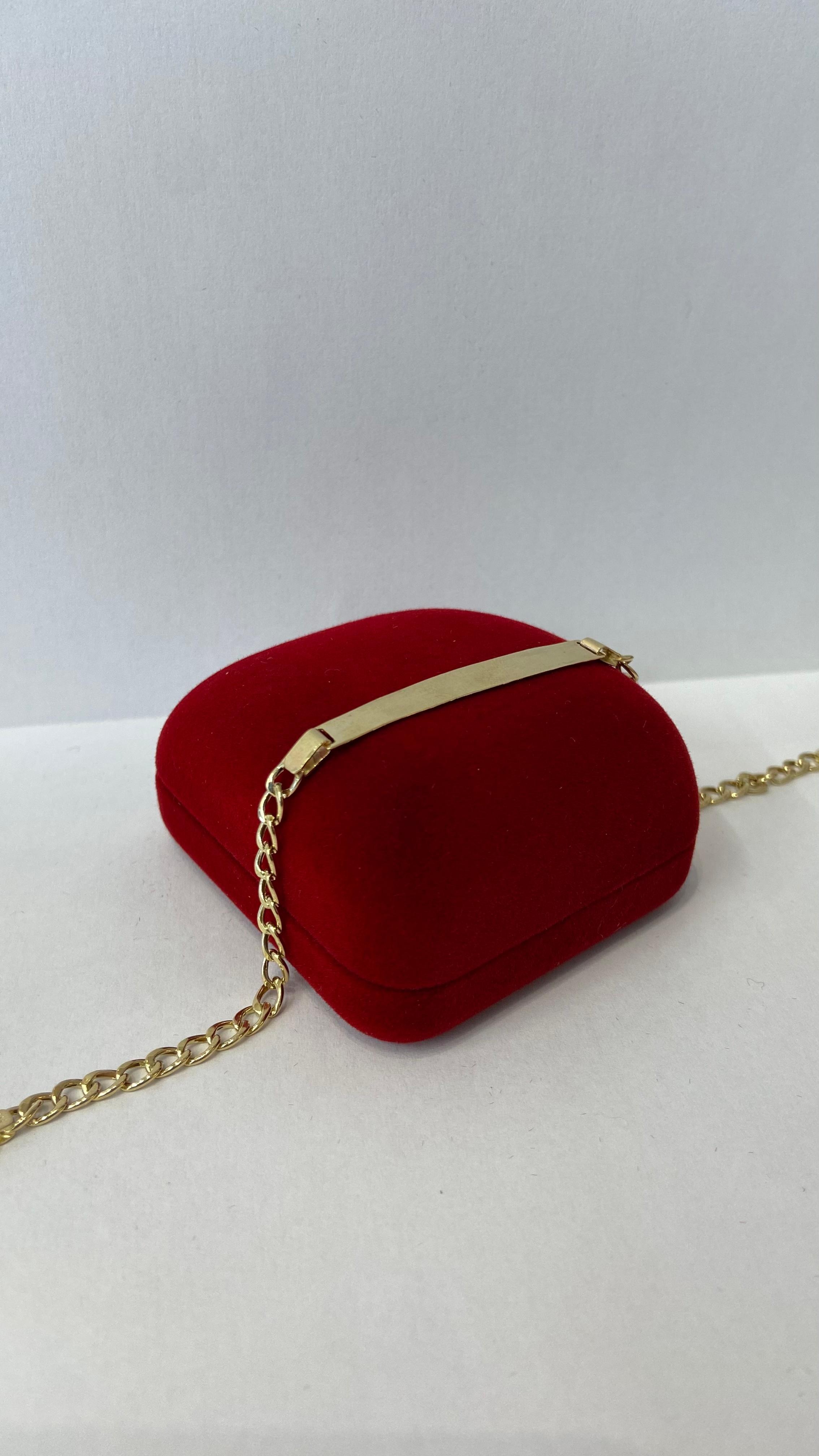  Pulseira em Ouro 10K Elo Grumet Placa Adulto