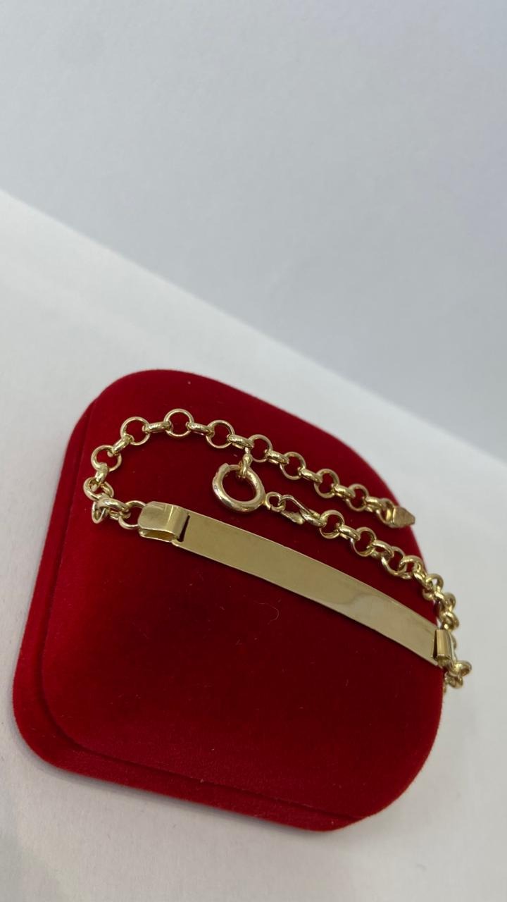 Pulseira em Ouro 10K Elo Português Placa Adulto