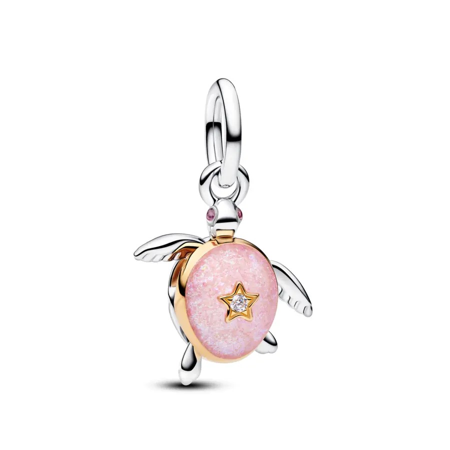 Charm Tartaruga Articulada em Prata e Banho de Ouro 14k