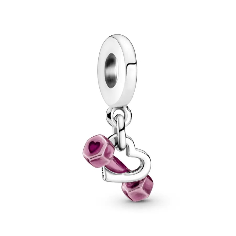 Charm em Prata Pendente Halteres E Coração
