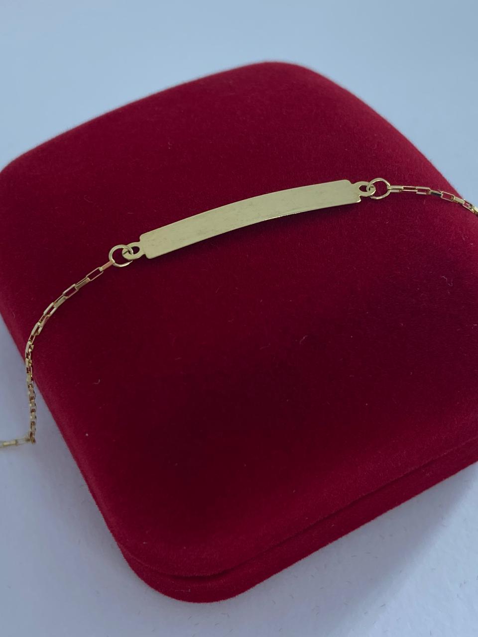 Pulseira em Ouro 18k Elo Cartier Placa Infantil