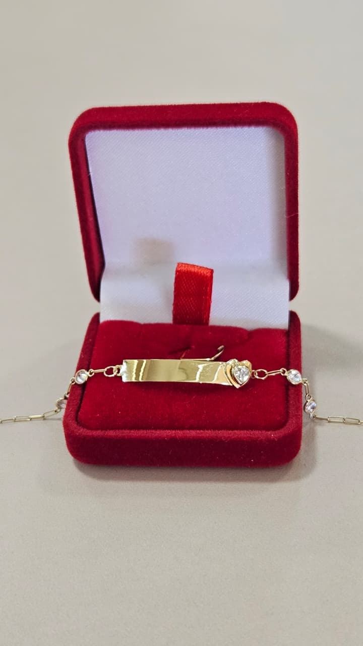 Pulseira em Ouro 18k Infantil Placa c/ Coração