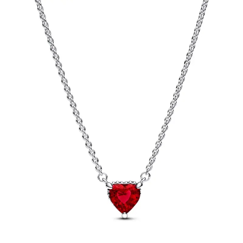 Colar em Prata Coração Vermelho Brilhante