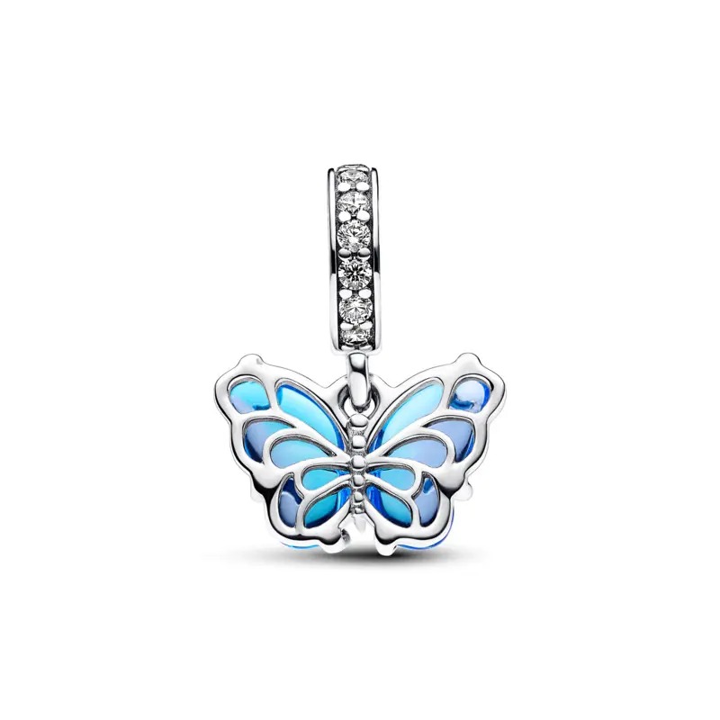 Charm em Prata Borboleta Em Vidro Murano Azul