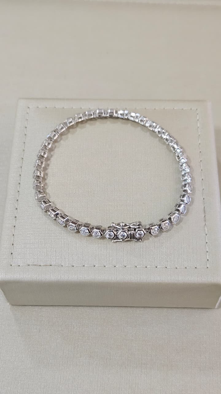 Pulseira em Prata c/ Ródio Riviera Zircônias Branca