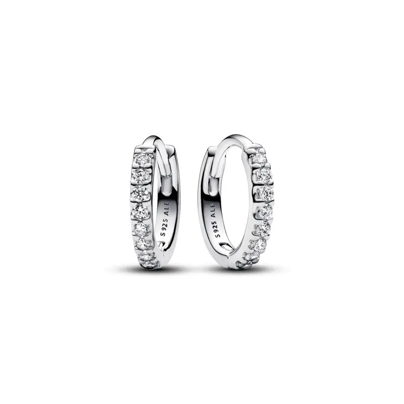 Brinco De Argola De Prata Huggie Com Zircônias
