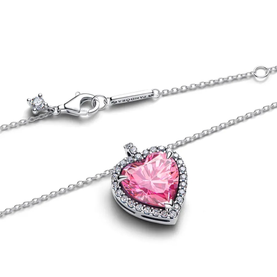 Colar em Prata Grande Coração Rosa Elevado