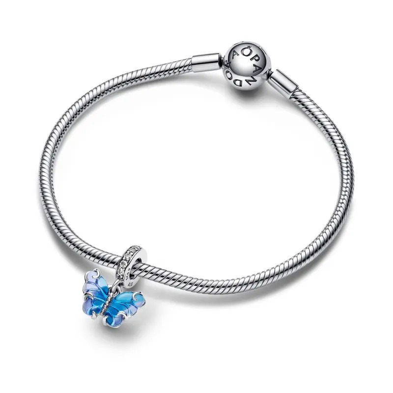 Charm em Prata Borboleta Em Vidro Murano Azul