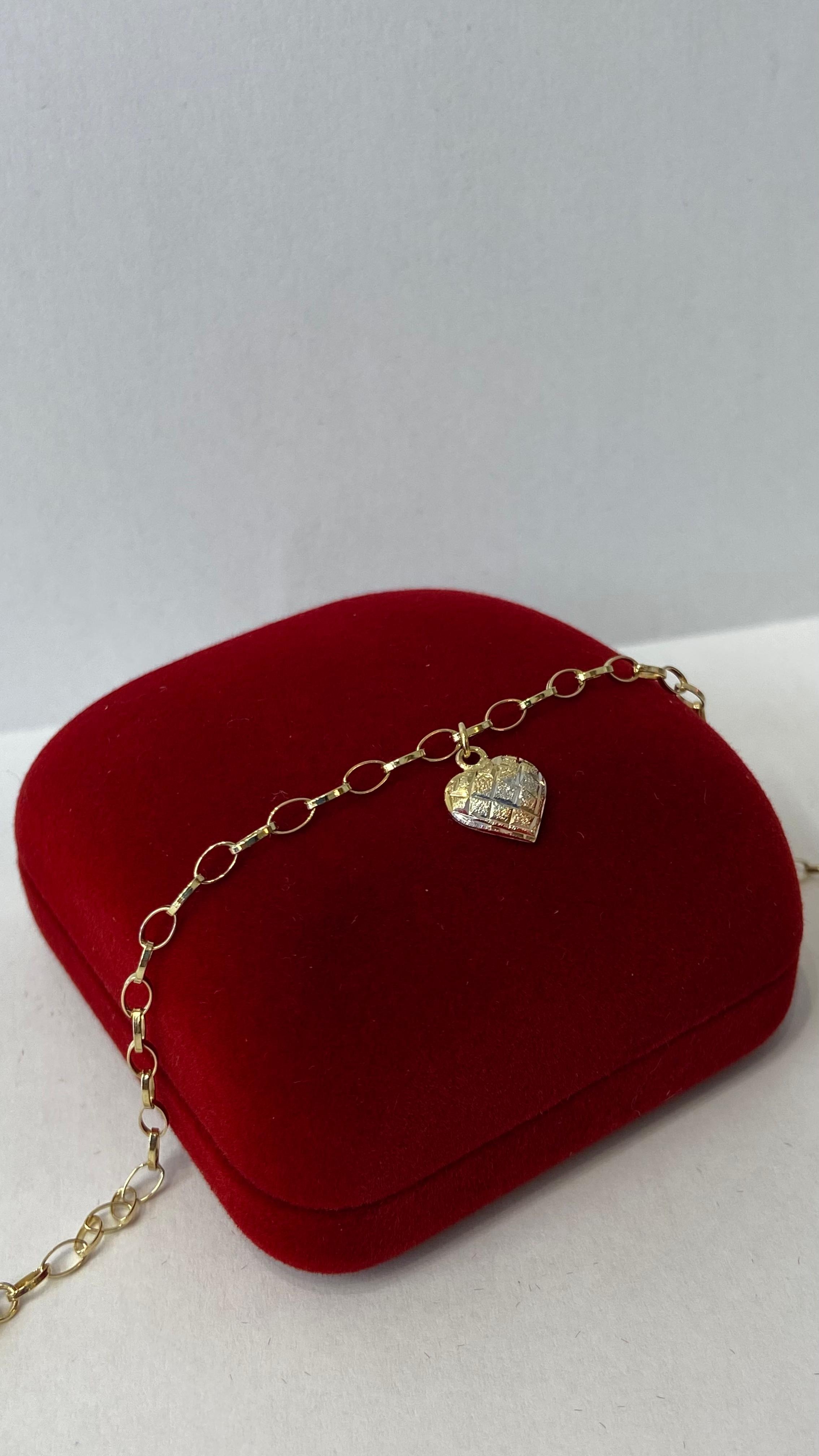 Pulseira em Ouro 10K Elo Grão c/ Coração nas 3 Cores