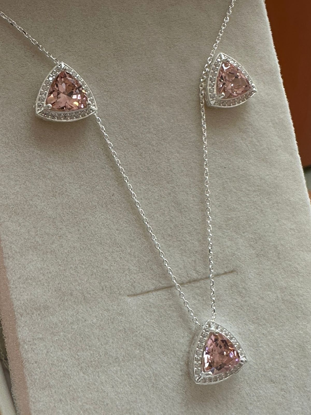 Conjunto em Prata Zircônia Rosa