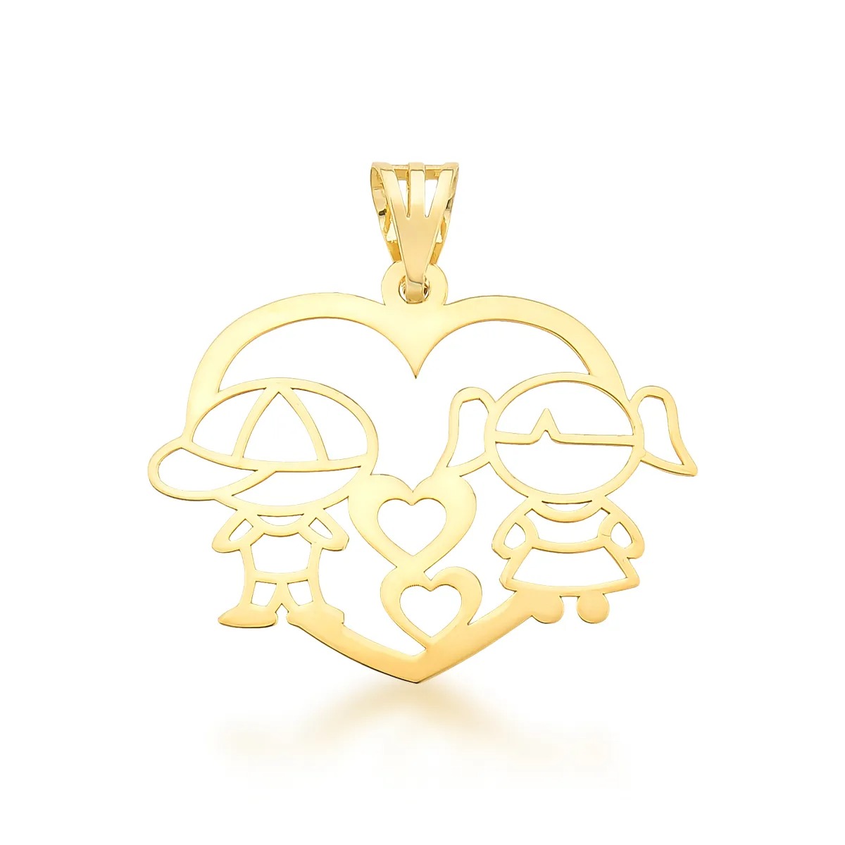 Pingente em Ouro 10K 2 filhos no coração