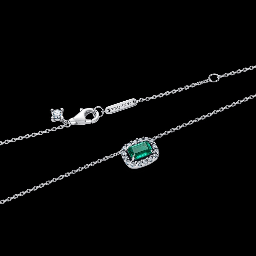 Colar De Prata Com Cristal Verde Retangular