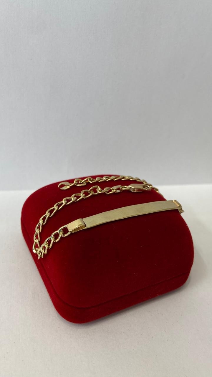  Pulseira em Ouro 10K Elo Grumet Placa Adulto