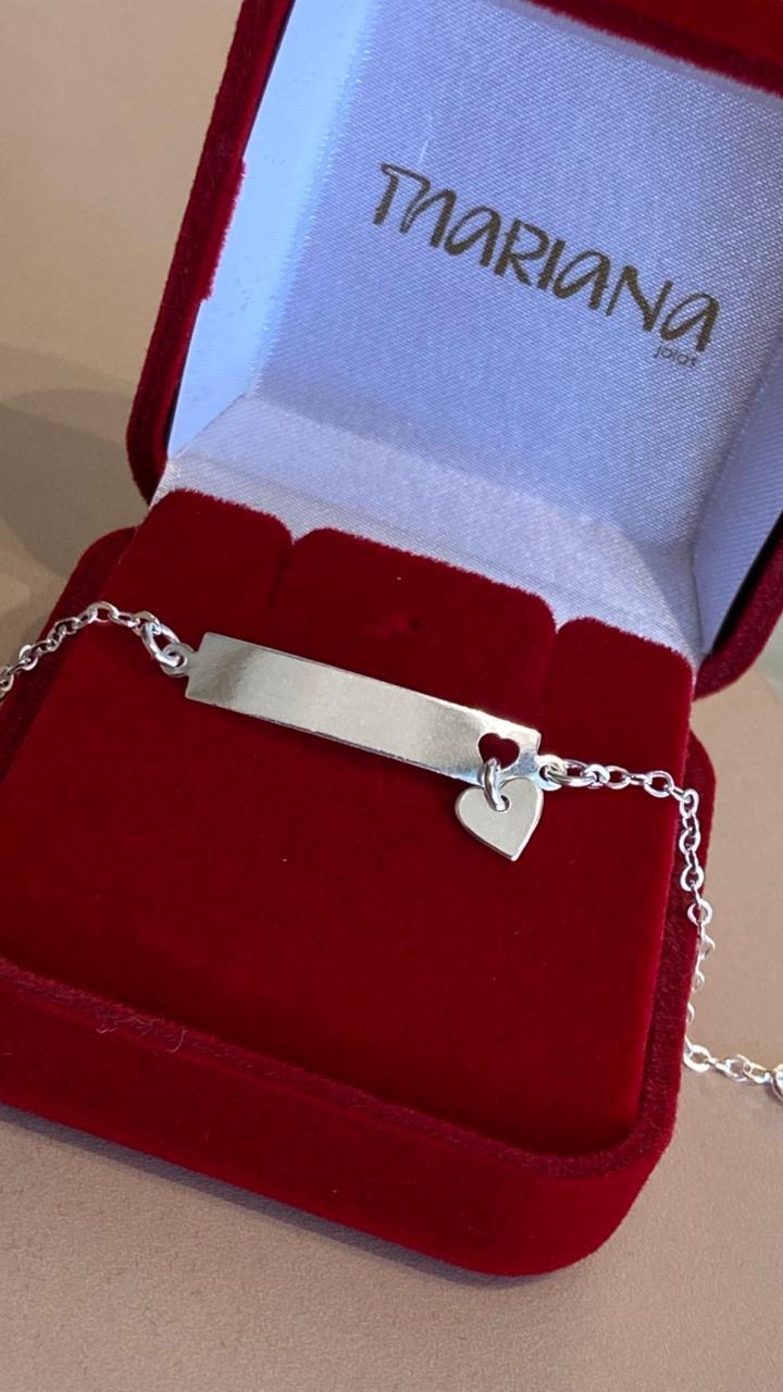 Pulseira em Prata Placa Infantil com Coração