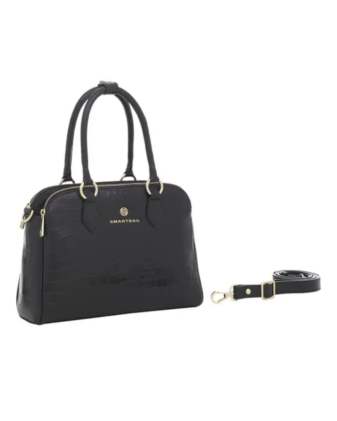 Bolsa Smartbag Transversal Couro Croco Preto