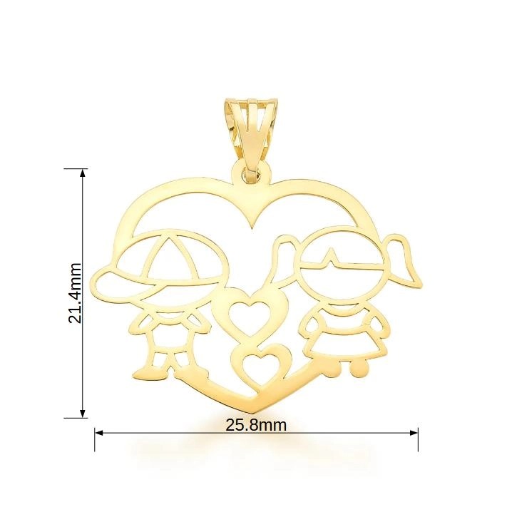 Pingente em Ouro 10K 2 filhos no coração