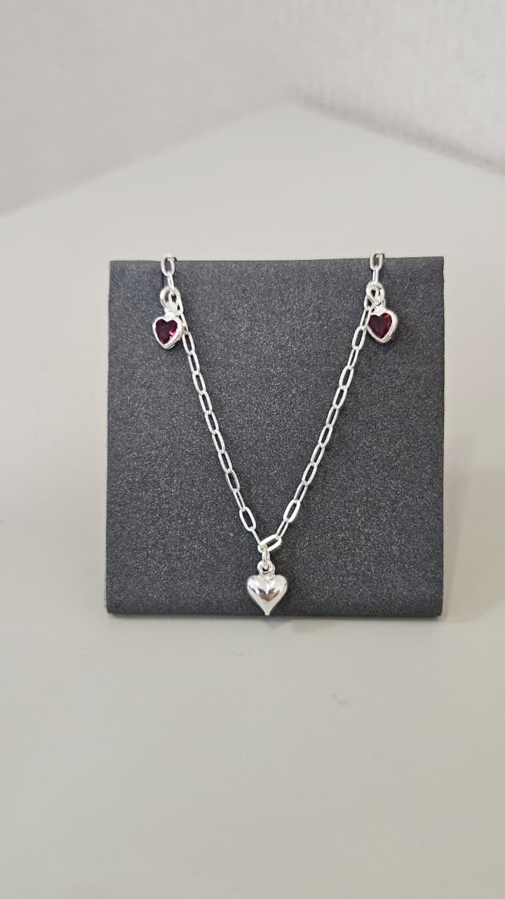 Pulseira em Prata Elo e Corações  