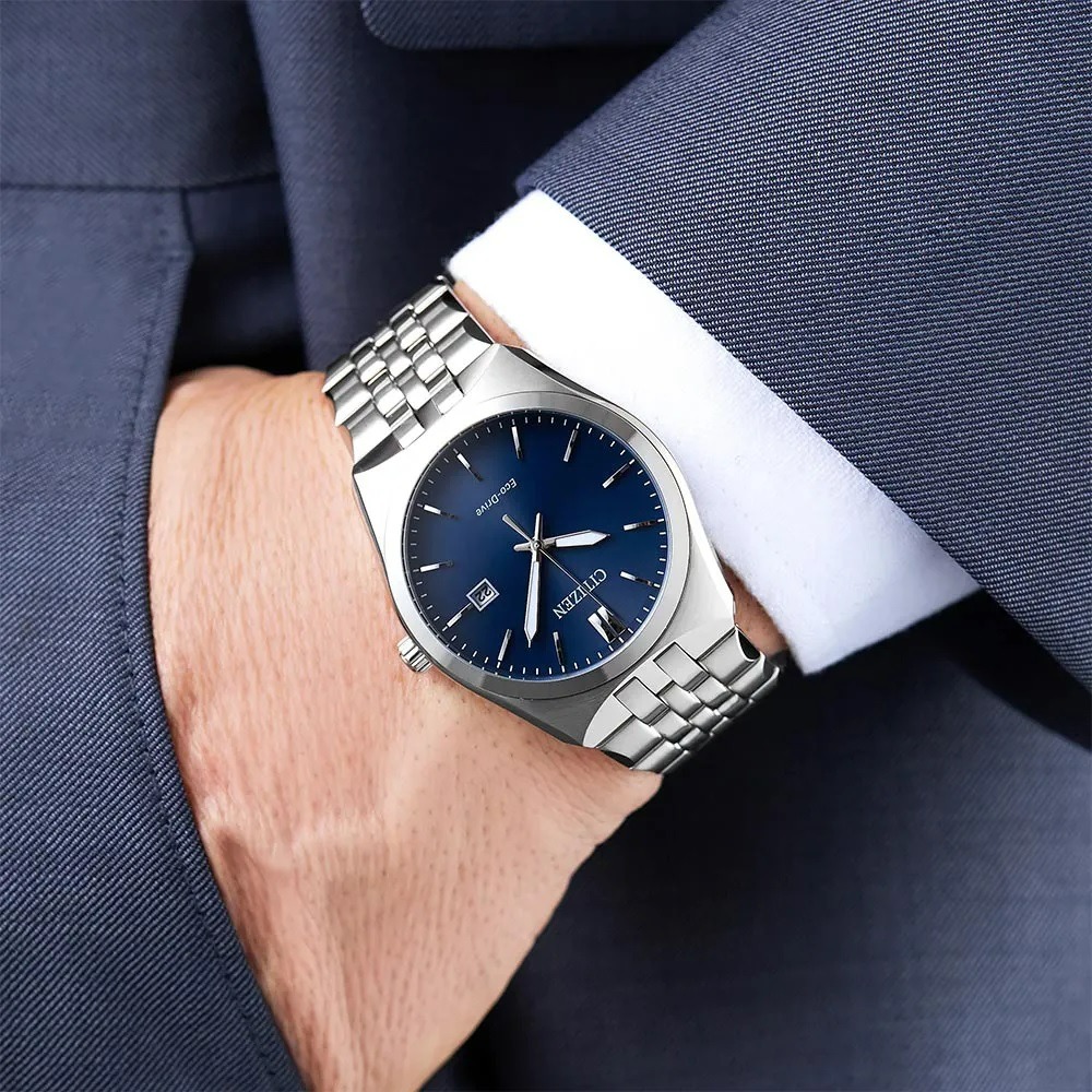 Relógio Citizen Masculino Corso Eco-Drive Prateado com Mostrador Azul BM7330-59L