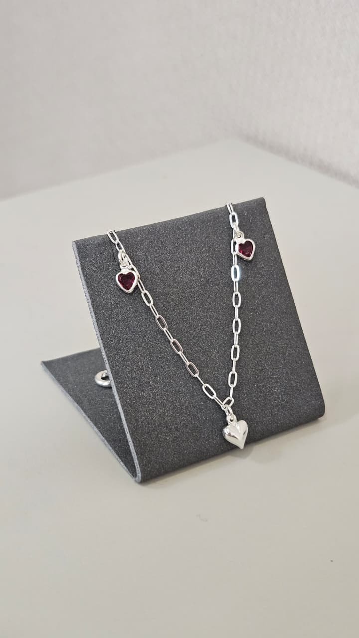 Pulseira em Prata Elo e Corações  