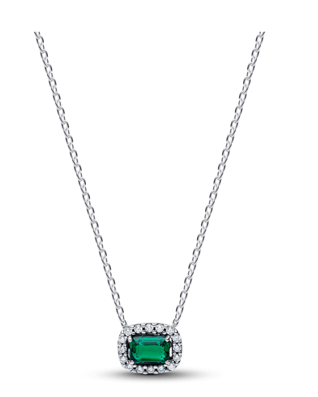 Colar De Prata Com Cristal Verde Retangular