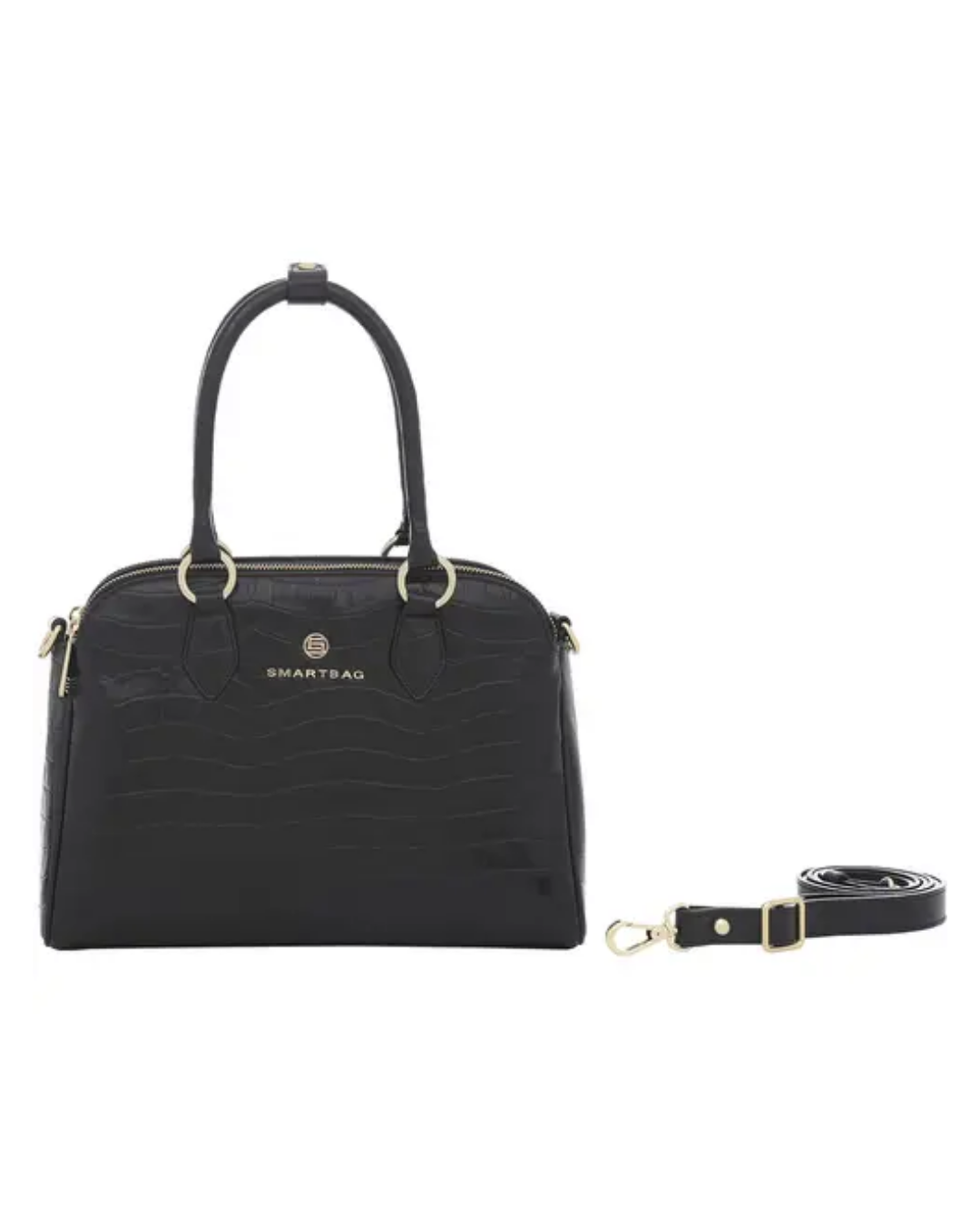 Bolsa Smartbag Transversal Couro Croco Preto