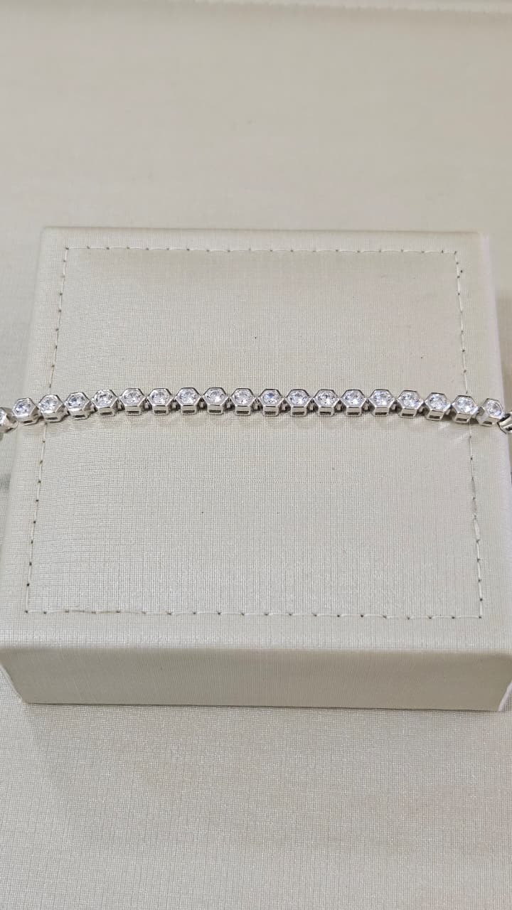 Pulseira em Prata c/ Ródio Riviera Zircônias Branca