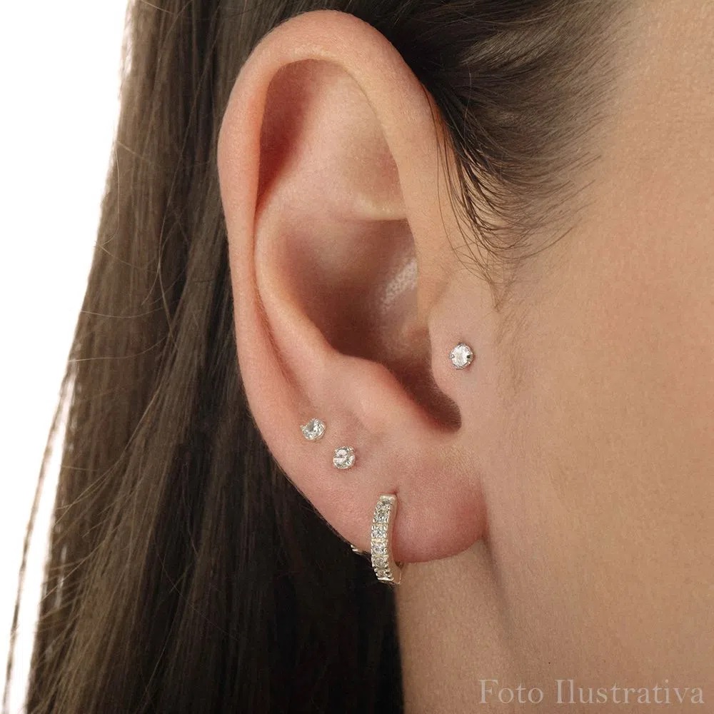 PIERCING DE OURO 18K NARIZ/ORELHA COM ZIRCÔNIA 3MM