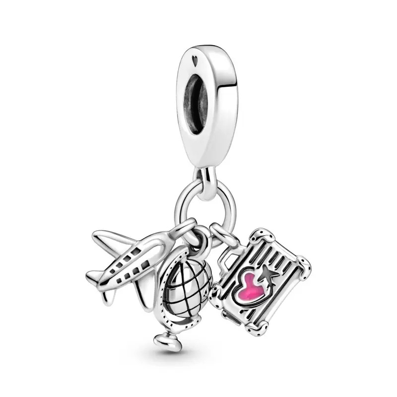 Charm em Prata Pendente Avião, Globo e Mala