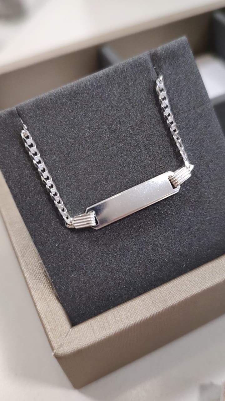 Pulseira em Prata Placa Infantil Elo Grumet