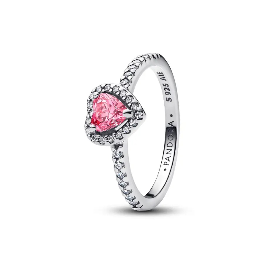 Anel em Prata Coração Rosa Elevado