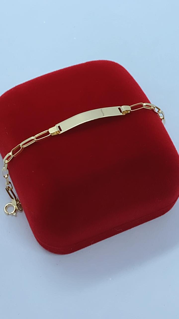 Pulseira em Ouro 18k Elo Cartier Oca Placa Infantil