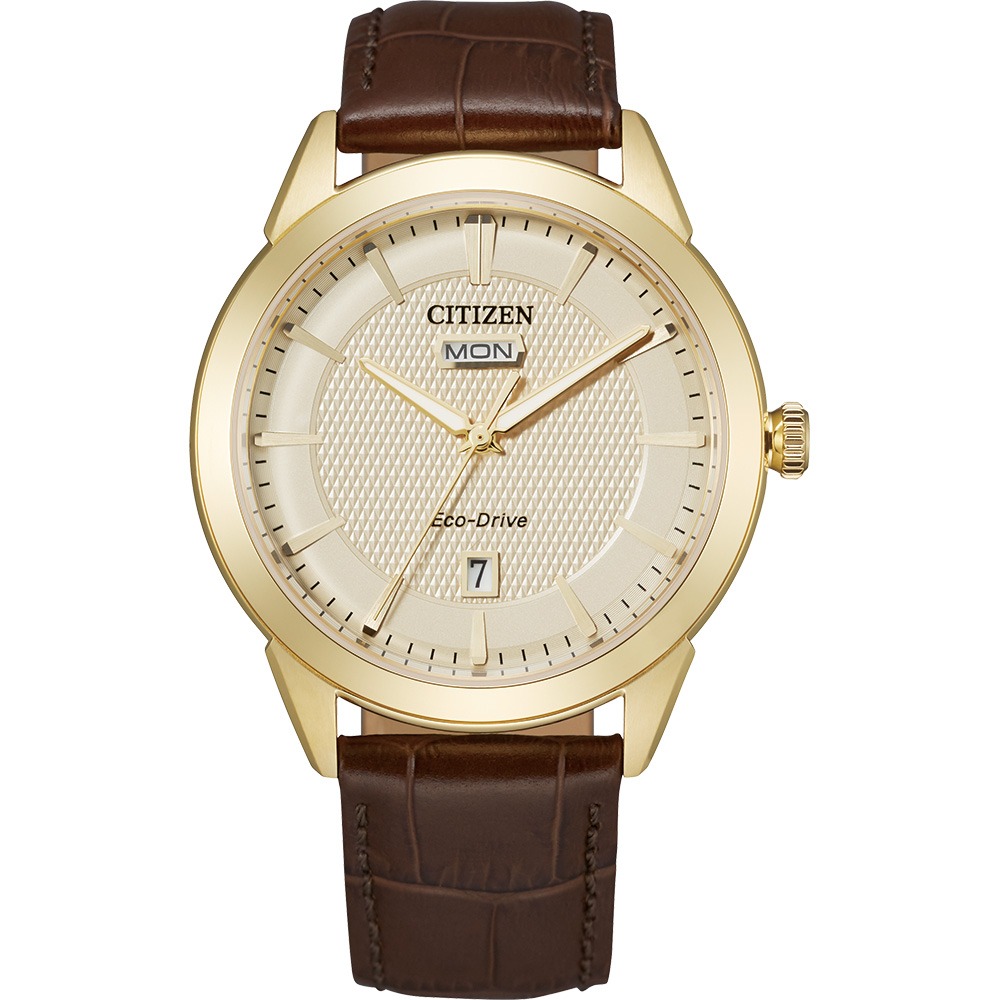 Relógio Citizen Masculino Rolan Eco-Drive Dourado com Pulseira de Couro Marrom AW0092-07Q