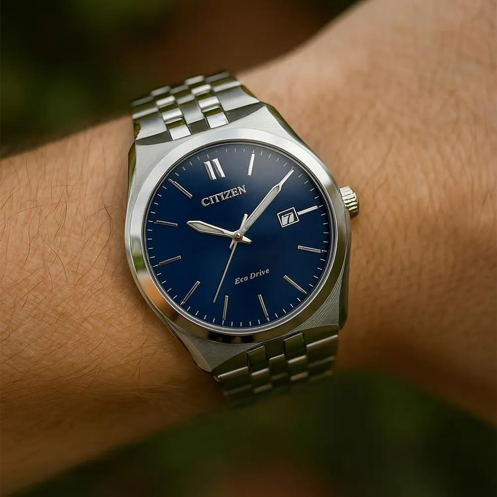 Relógio Citizen Masculino Corso Eco-Drive Prateado com Mostrador Azul BM7330-59L