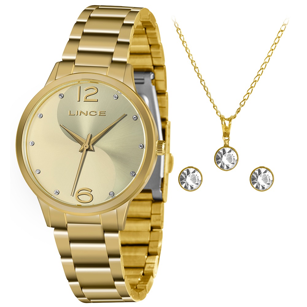 Kit Relógio Feminino Dourado LRGH107L KW40