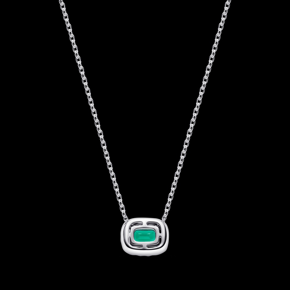 Colar De Prata Com Cristal Verde Retangular