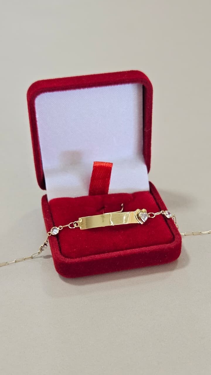 Pulseira em Ouro 18k Infantil Placa c/ Coração